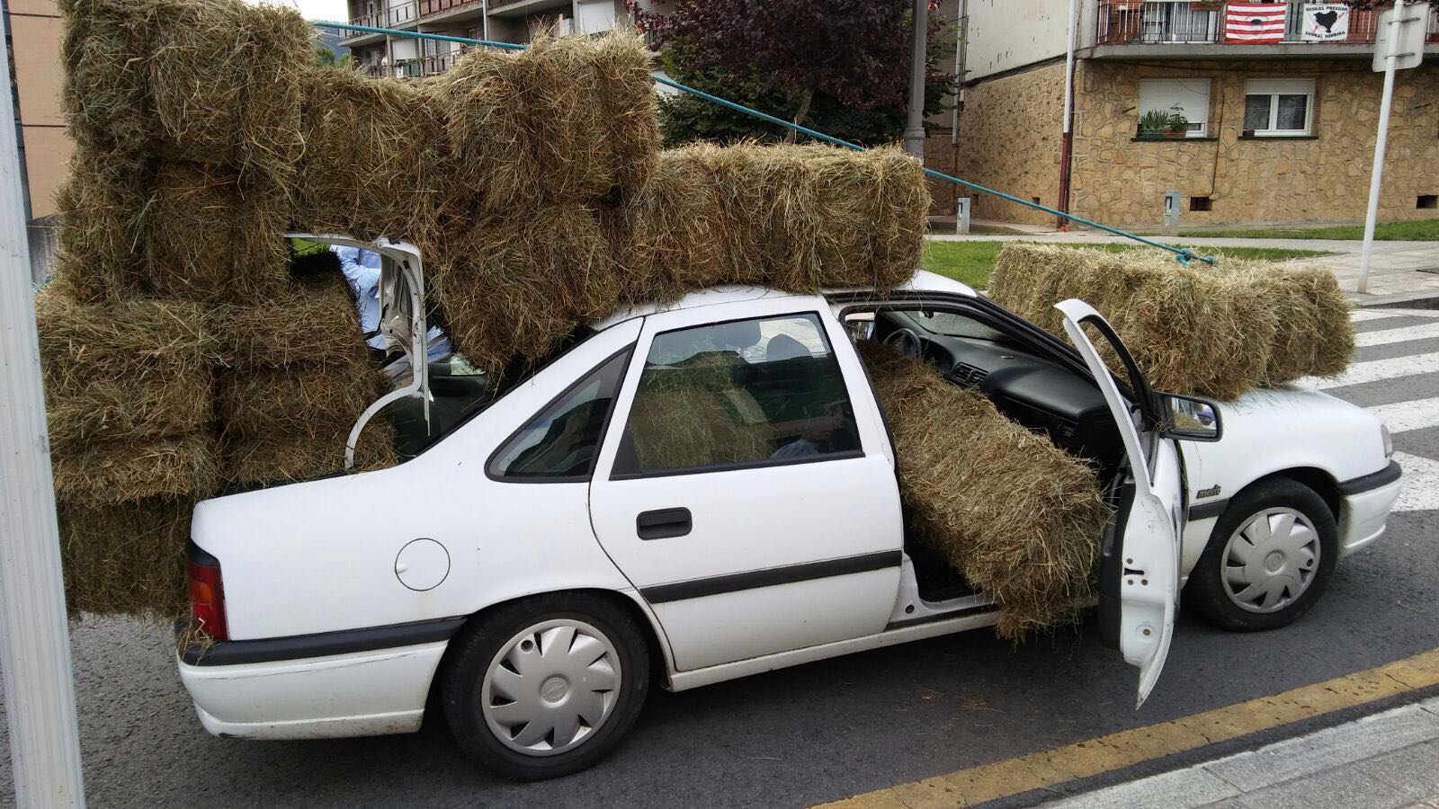 Multan a un conductor cargado con fardos de hierba por todo el coche
