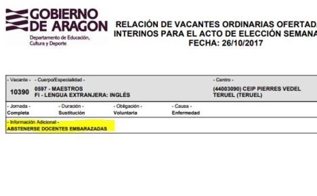 La polémica oferta para una plaza de maestro que no admite a embarazadas