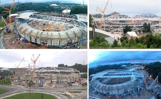 Así se han colocado las cuatro cerchas de Anoeta