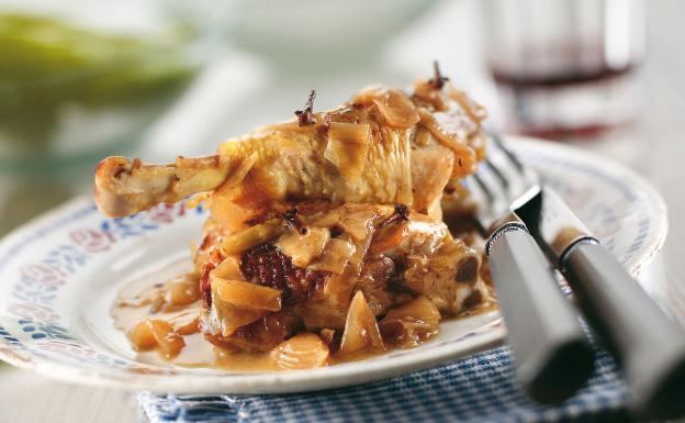 Receta de pollo de caserío guisado al vino de Jerez de Martín Berasategui