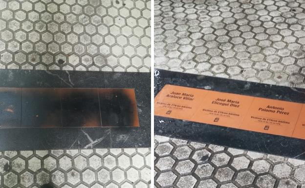 Un ataque daña cinco placas por las víctimas de ETA colocadas en San Sebastián