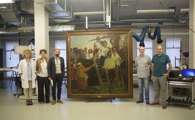 Restaurado el cuadro de 'La ofrenda de Elcano' de Elías Salaverría