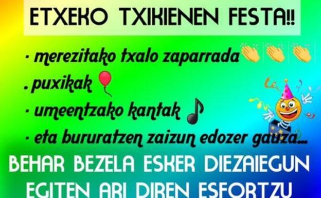 Fiesta en balcones y terrazas mañana en Elgeta para los niños