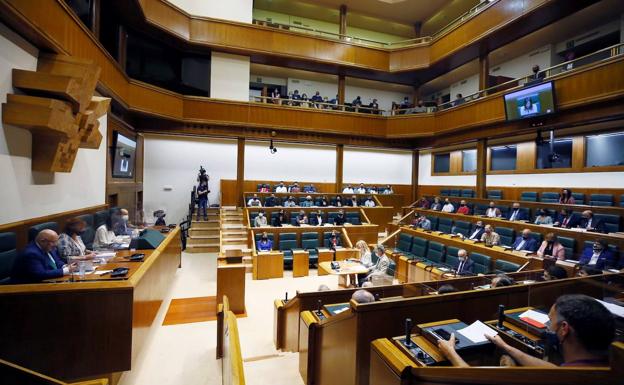 Mascarillas y pantallas de metacrilato en el regreso al Parlamento Vasco