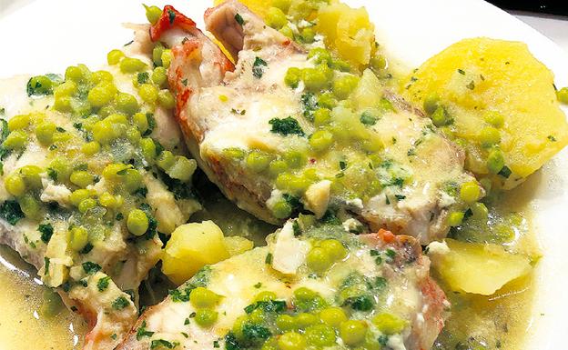 Receta de kraba en salsa verde con guisantes lágrima de Javier Peña gastrónomo