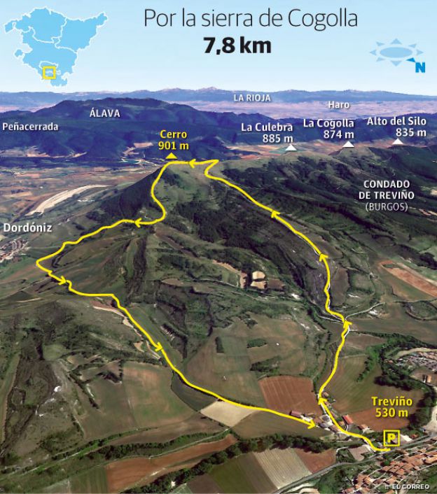 El Cerro (901 m.), La Culebra (885 m.) y La Cogolla (874 m.)