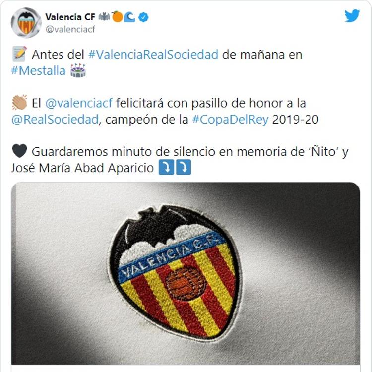 El Valencia hará pasillo esta tarde a la Real Sociedad
