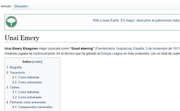 Villarreal: Hackean la wikipedia de Unai Emery, al que llaman 'Good ebening'