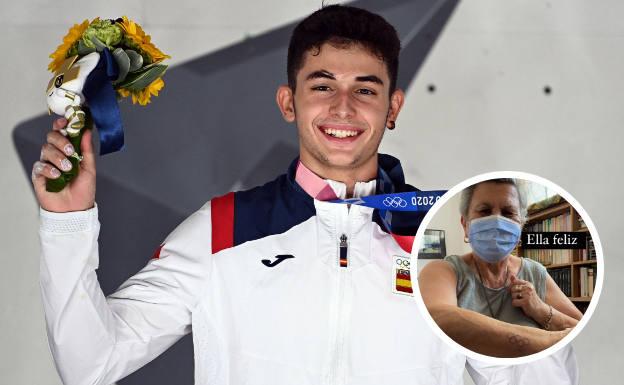 La abuela de Alberto Ginés, oro en escalada en Tokio, «presume» de nieto y se hace viral con un tatuaje