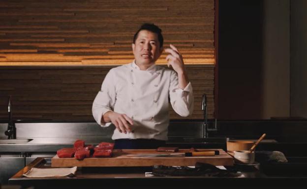 Receta de nigiri de atún kobuyime de Hideki Matsuhisa