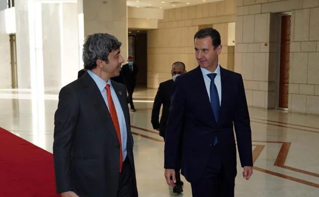 UAE Foreign Minister Abdullah bin Sayed with El-Asad in Damascus.