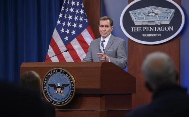 Pentagon press secretary John Kirby at a press conference 