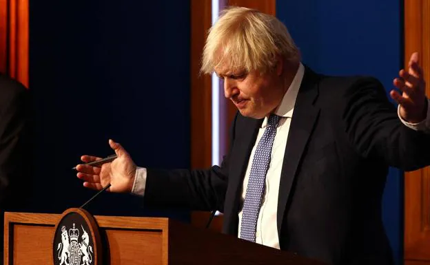 British Prime Minister Boris Johnson during a press conference. 