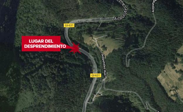 Reabierta la GI-631 entre Azkoitia y Zumarraga tras estar cerrada cuatro horas por un desprendimiento