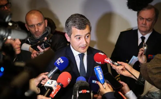 The French Minister of the Interior, Gérald Darmanin, attends the media.