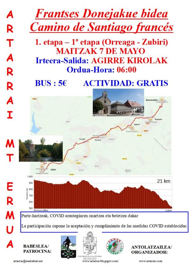 Etapas del Camino de Santiago con Artarrai desde el 7 de mayo