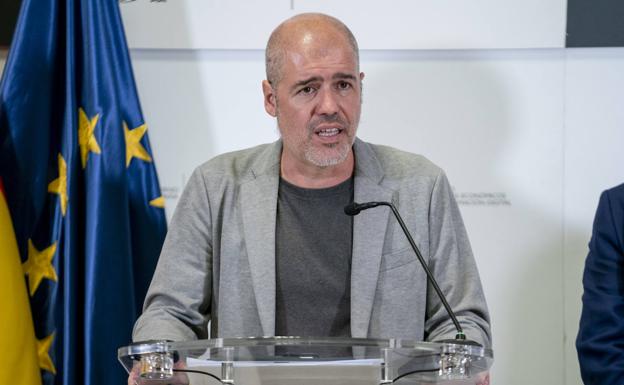 The secretary general of CC OO, Unai Sordo, at a press conference. 