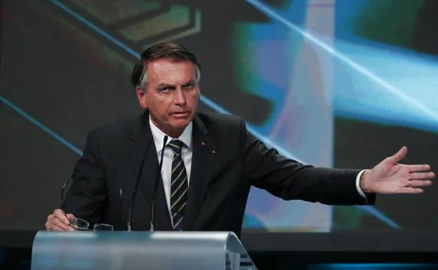 The president, Jair Bolsonaro, during a debate of presidential candidates in Sao Paolo. 