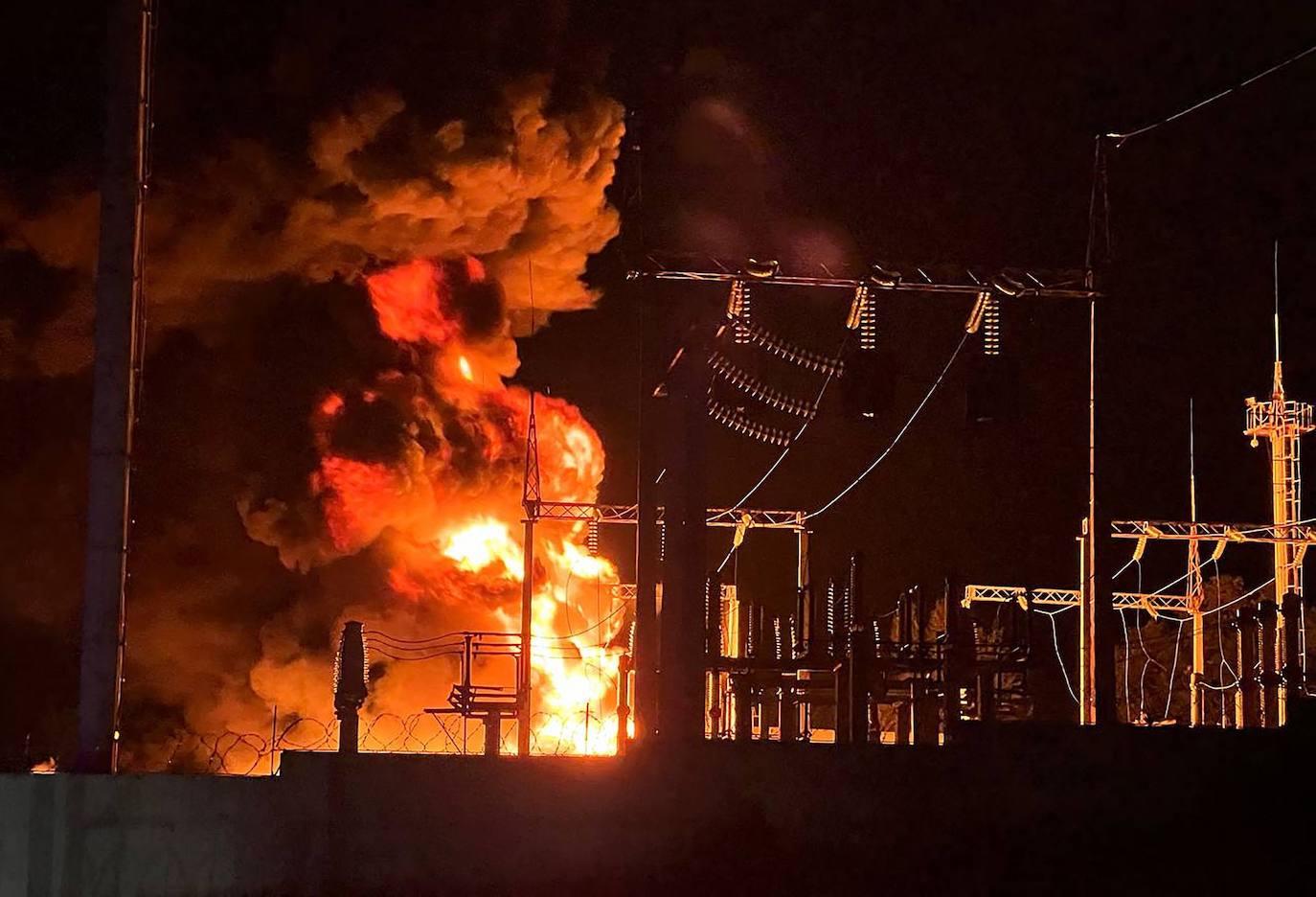 An electrical substation was engulfed in flames in a Ukrainian attack.  Stock image.
