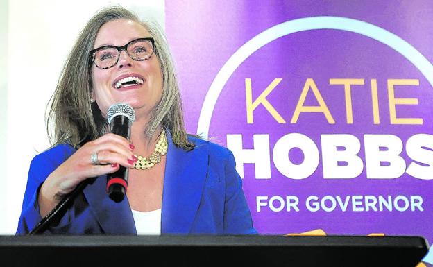 Katie Hobbs euphorically celebrates her victory in the race for the governorship of Arizona.