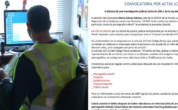 La carta falsa de la Guardia Civil en la que se avisa de un delito por ver vídeos de porno infantil
