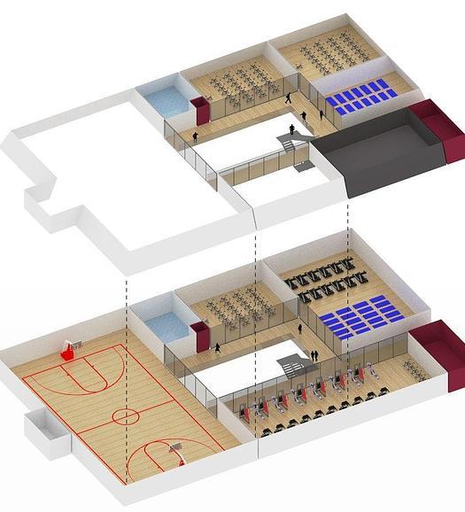 Una cancha de baloncesto, cuatro gimnasios, tres salas polivalentes y tres vestuarios en Pescadería