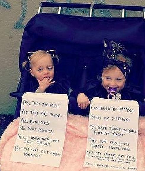 Harta de preguntas sobre sus gemelas pone carteles