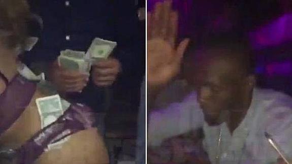 Bolt, pillado tocando el trasero a una stripper